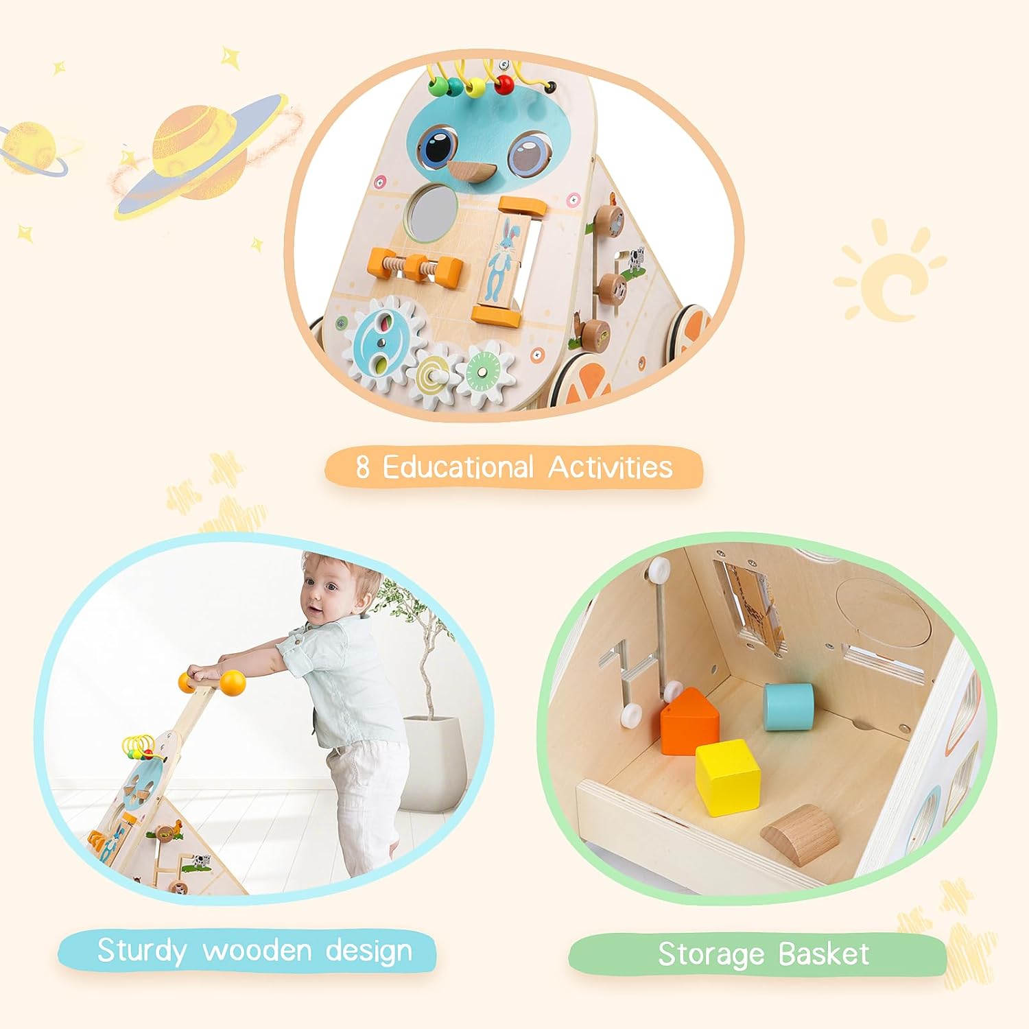 Thumbnail 4 de Jacootoys Wooden Activity Walker with Adjustable Speed & 7 Educational Activities