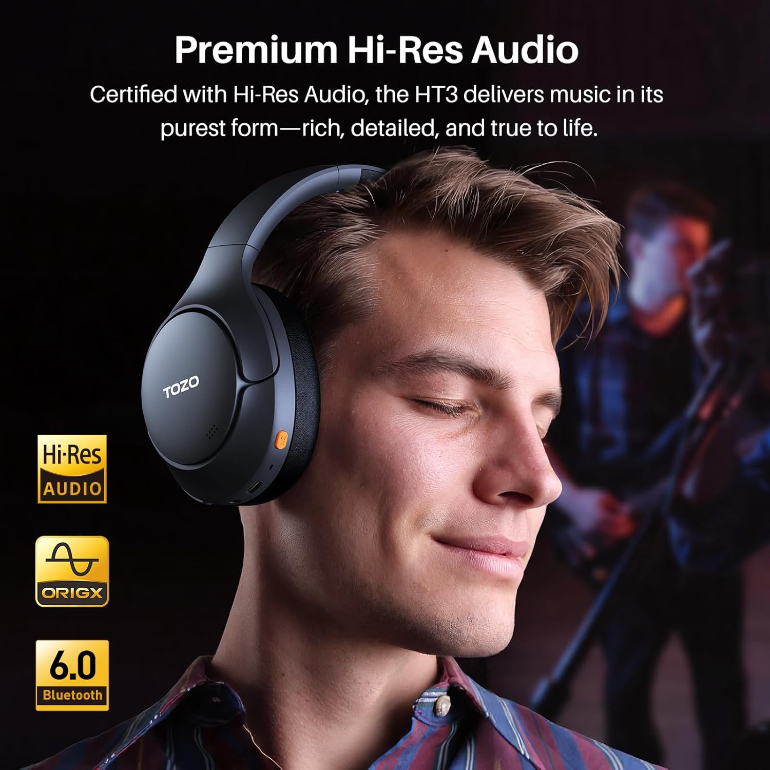 Thumbnail 5 de TOZO HT3 kabellose Bluetooth-Over-Ear-Kopfhörer mit ANC, 5 Mics und bis zu 90 Std. Laufzeit (Dunkel Schwarz)