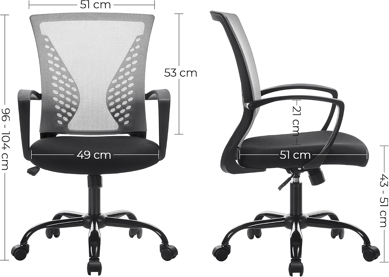 Detalle de SONGMICS Sedia da Ufficio con Schienale in rete, Grigio OB N022G01 — comfort regolabile e design traspirante