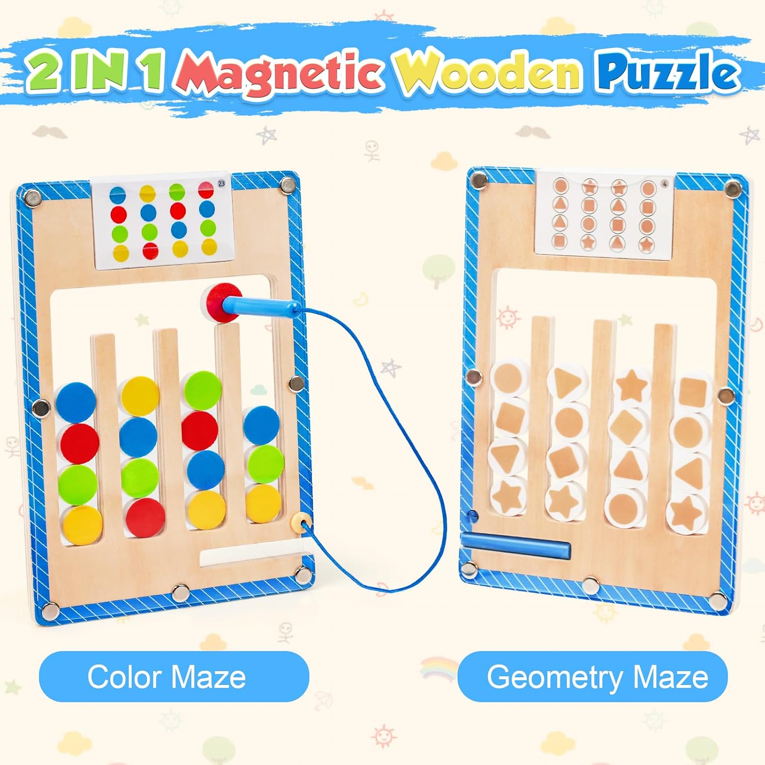 Detalle 2 de XIAPIA Montessori Spielzeug ab 3–5 Jahre: 2-in-1 Reise-Puzzle fürs Kind und die Familie