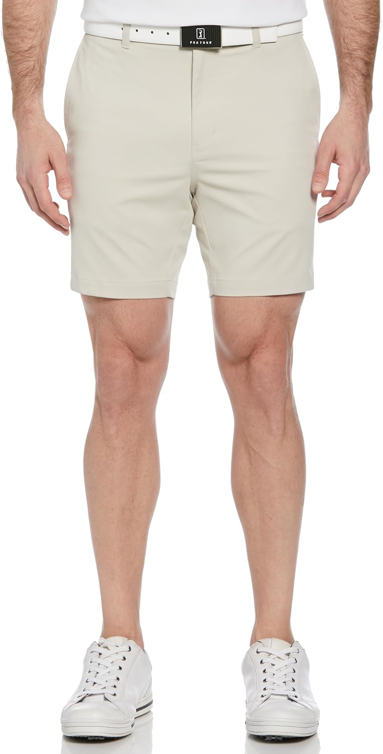 PGA Tour Men’s 7” Flat Front Performance Stretch Golf Shorts with Active Waistband