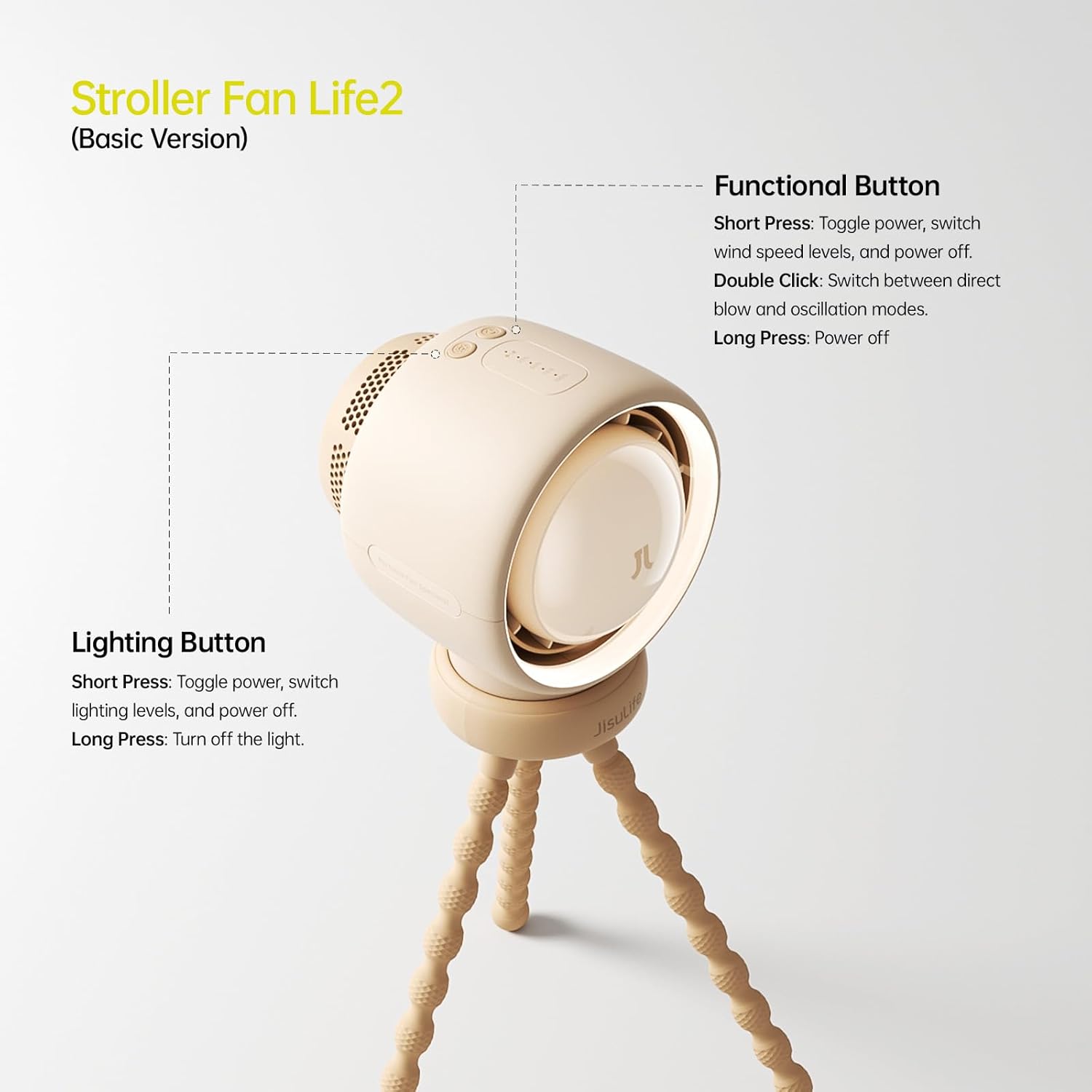 Thumbnail 5 de JISULIFE Ventilatore per passeggino grande a turbina senza pale, ricaricabile con Air Turbo e luce notturna