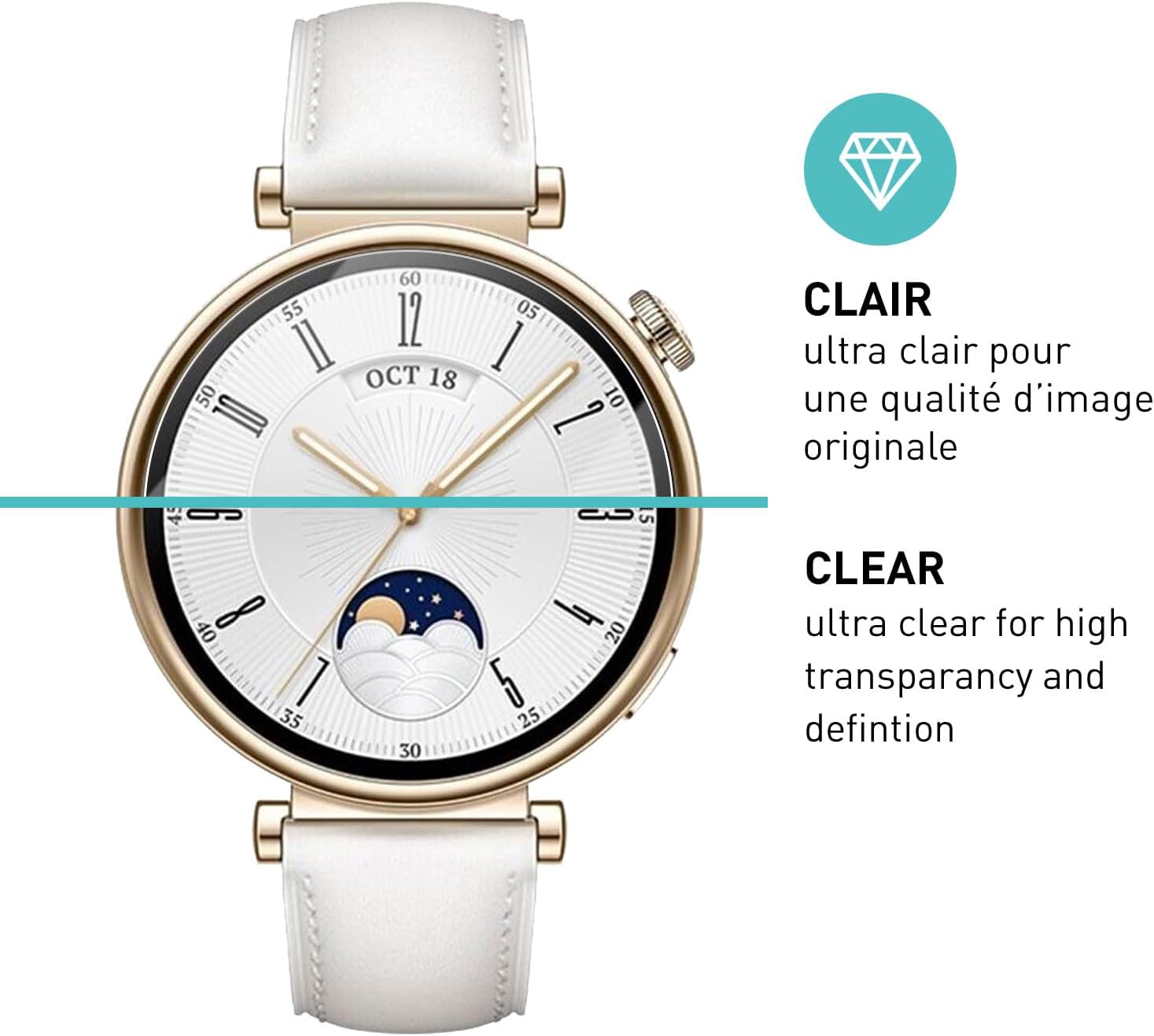 Detalle de smartect Verre Trempé 3 pièces Clear pour Huawei Watch GT 4 41 mm — protection d’écran 9H sans bulles