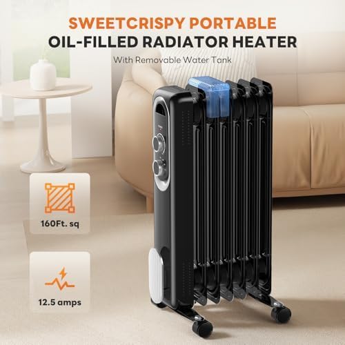 Thumbnail 4 de Sweetcrispy AH-QNQ1YT1-26BK Oil-Filled Radiator Heater, 1500W, Quiet