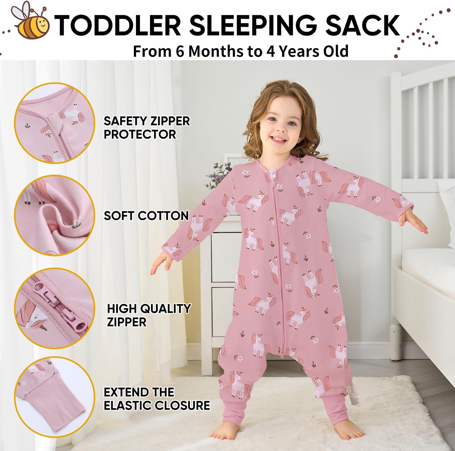 Detalle 2 de Baby Schlafsack Sommer mit Füßen 0,5 Tog aus 100% Baumwolle – mit Ärmeln für Jungen & Mädchen