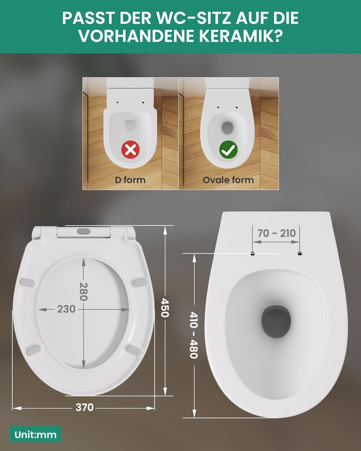 Thumbnail 5 de ANYCEE Toilettendeckel mit Absenkautomatik – antibakterieller Duroplast-WC-Sitz mit Quick-Release und 150 kg Belastbarkeit