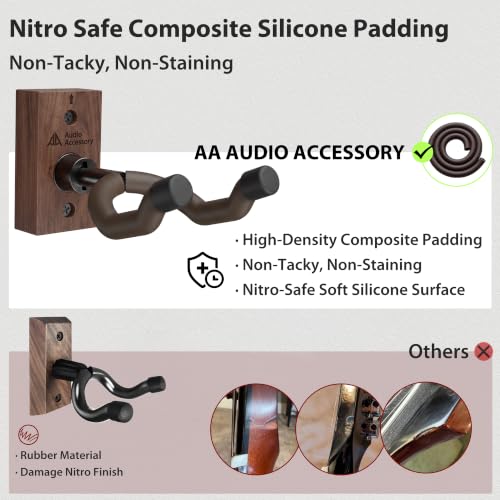 Detalle de AA AUDIO ACCESSORY Guitar Wall Mount: Nitro-Safe Soft Padding, Twist-Lock, Solid Sapele Base