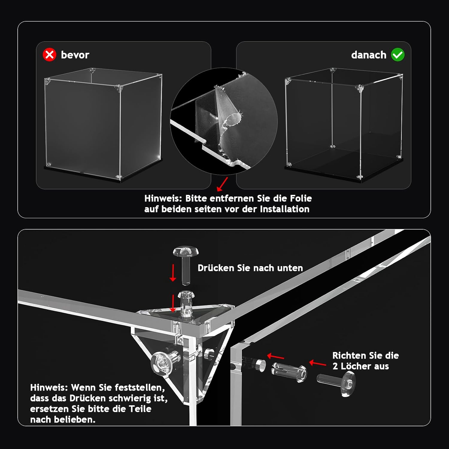 Thumbnail 5 de DOFOPO Klar Acryl Vitrine (25 × 15 × 15 cm) – selbstmontierbare, staubdichte Acryl-Box mit schwarzer Basis