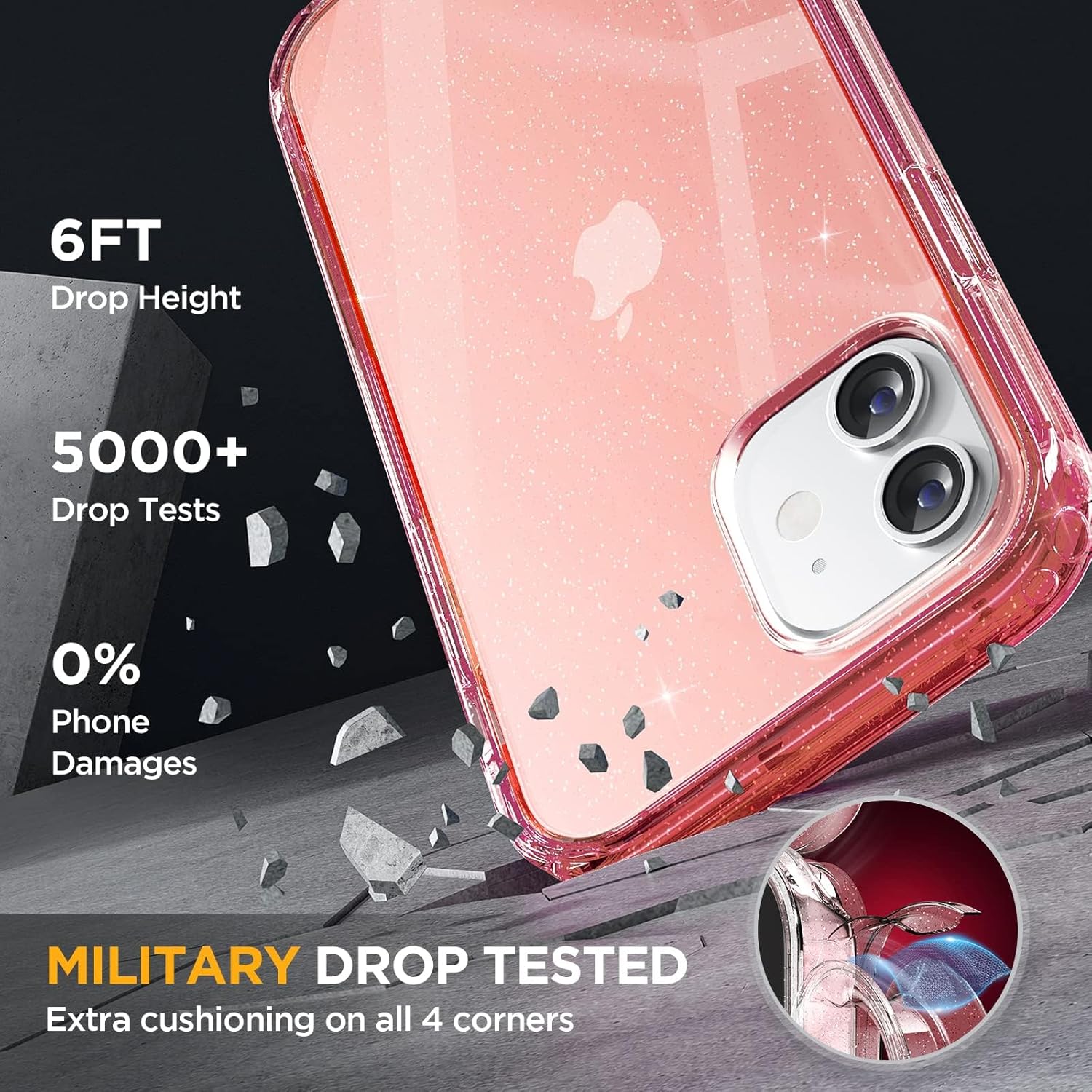 Thumbnail 2 de Miracase 6.1in iPhone 12/12 Pro Case with Built‑in Glass Screen Protector (Glitter Rose)