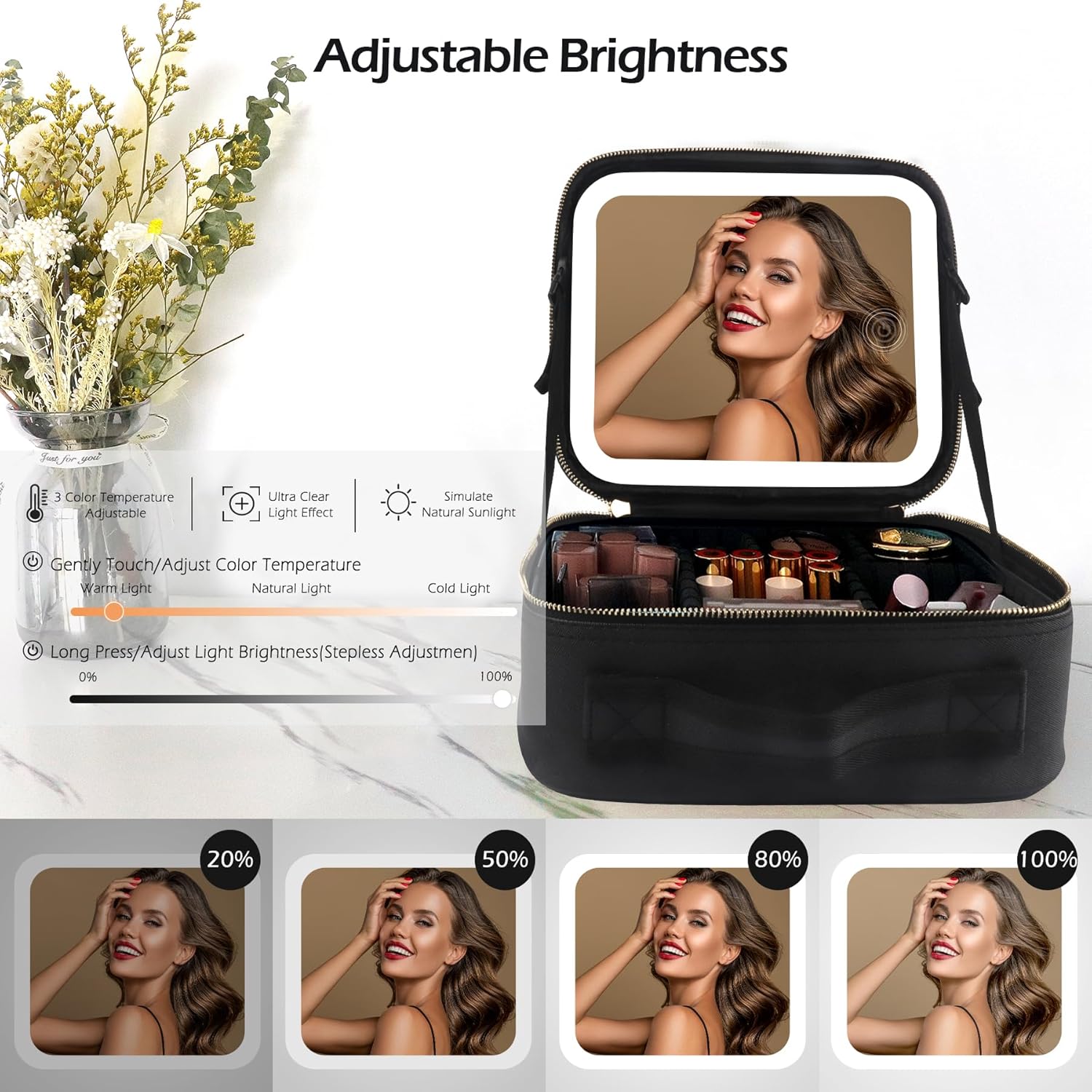 Detalle 2 de MOMIRA Travel Makeup Bag with Lighted Mirror 2000mAh