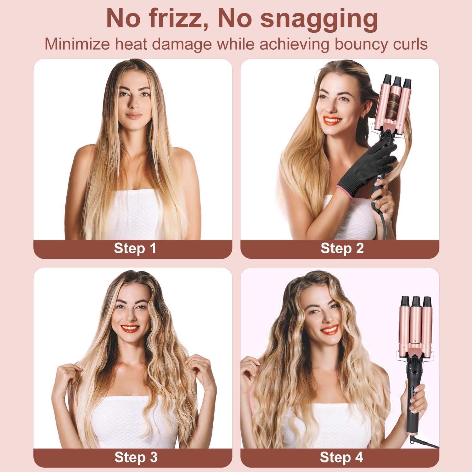 Detalle de UNOBEY 5 in 1 Curling Wand Set – three-barrel curling iron with 4 interchangeable ceramic barrels (0.35–1.25")
