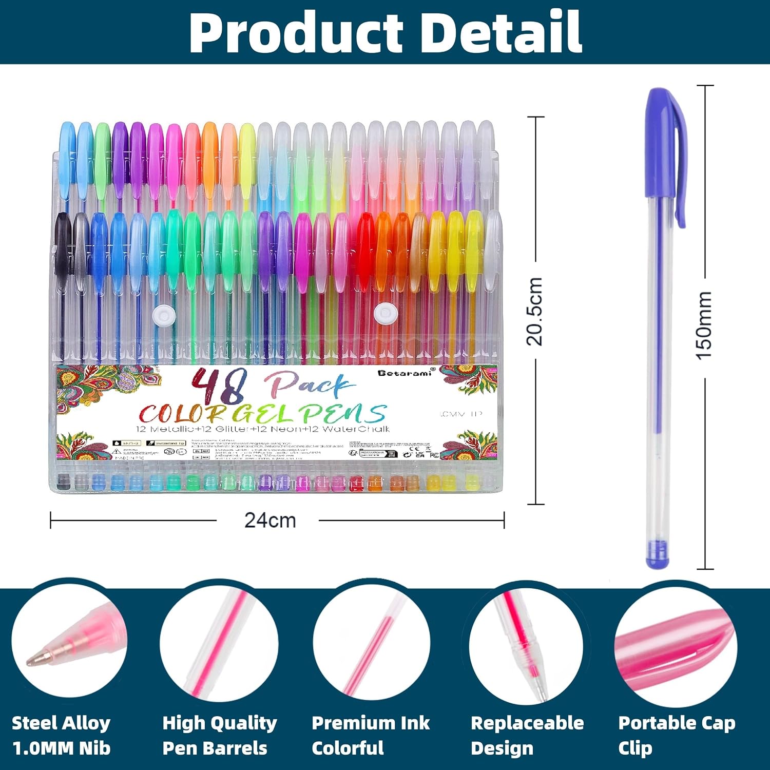 Detalle de Betarami 48 Pcs Gel Pens set