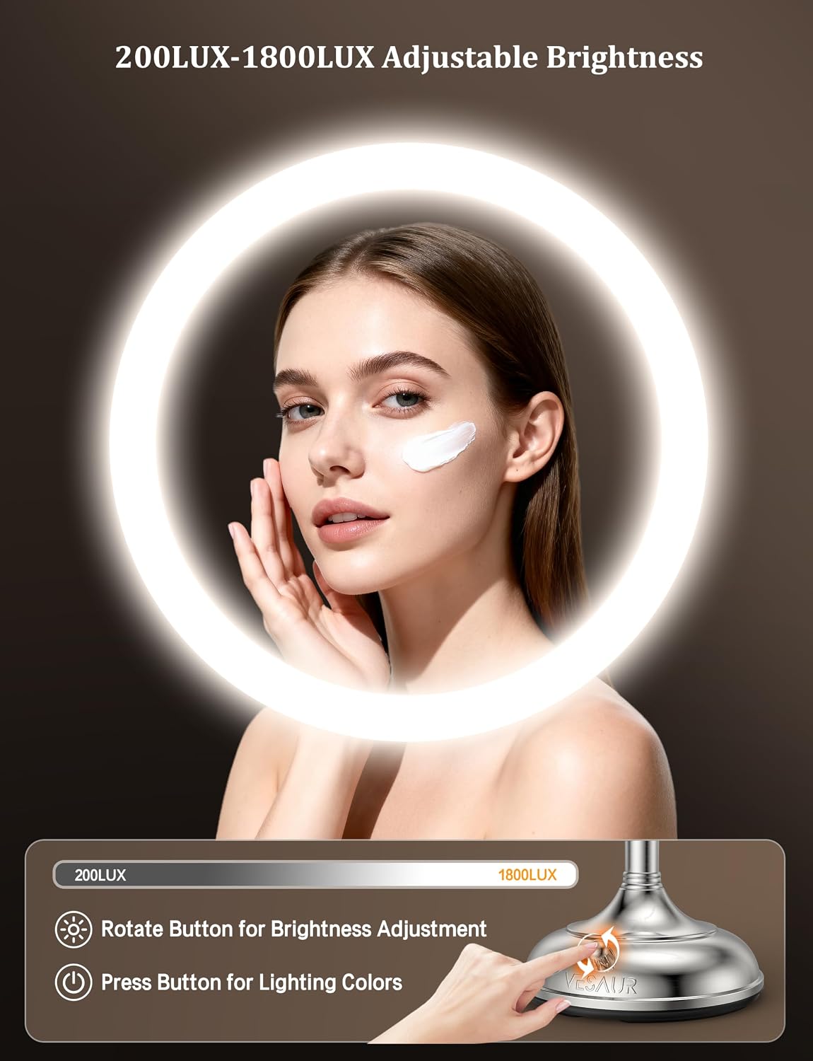 Thumbnail 3 de VESAUR 2026 Upgraded Lighted Makeup Mirror (9") with 1X/10X/20X Magnification, 3 Light Modes