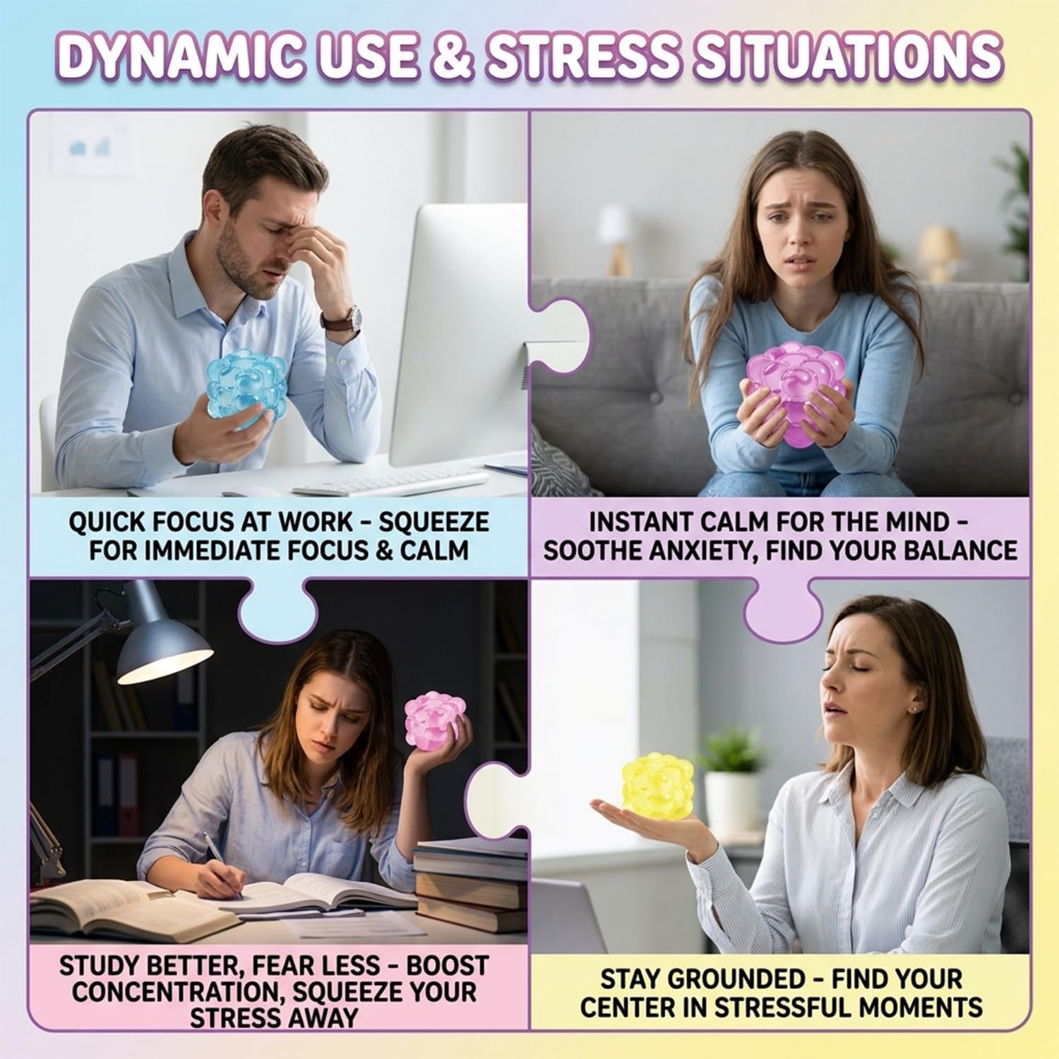 Detalle de LAHAND 4Pack Cube Bubble Squishy Fidget Toy: Slow Rising Stress Cubes for Anxiety Relief