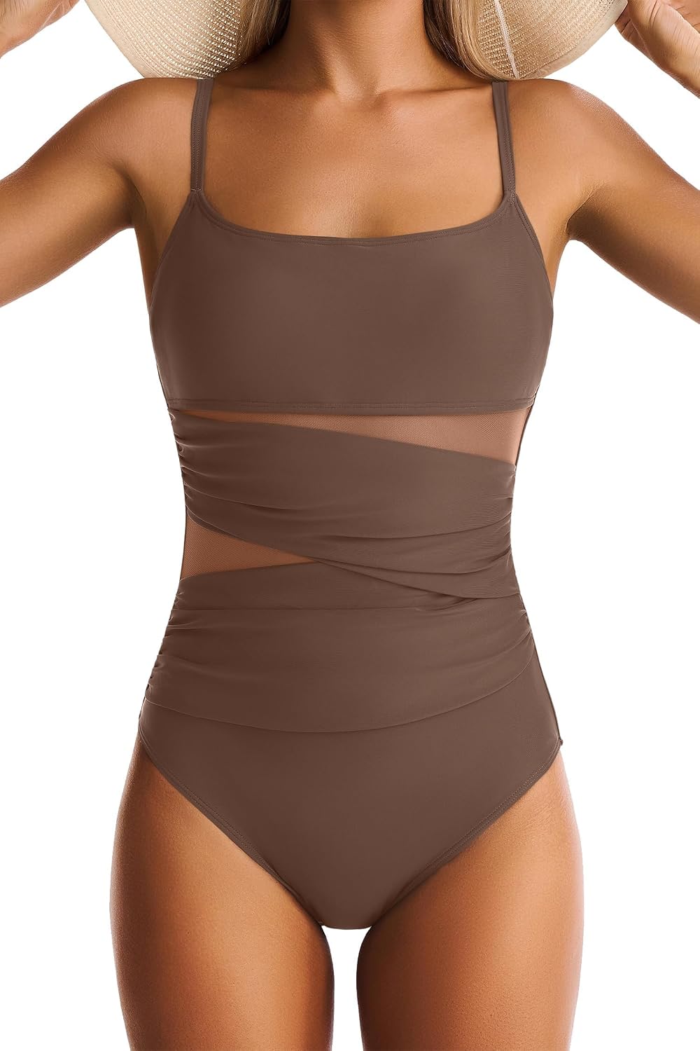 Detalle de EVOCRCO One Piece Swimsuit for Women with Tummy Control and Mesh Detail