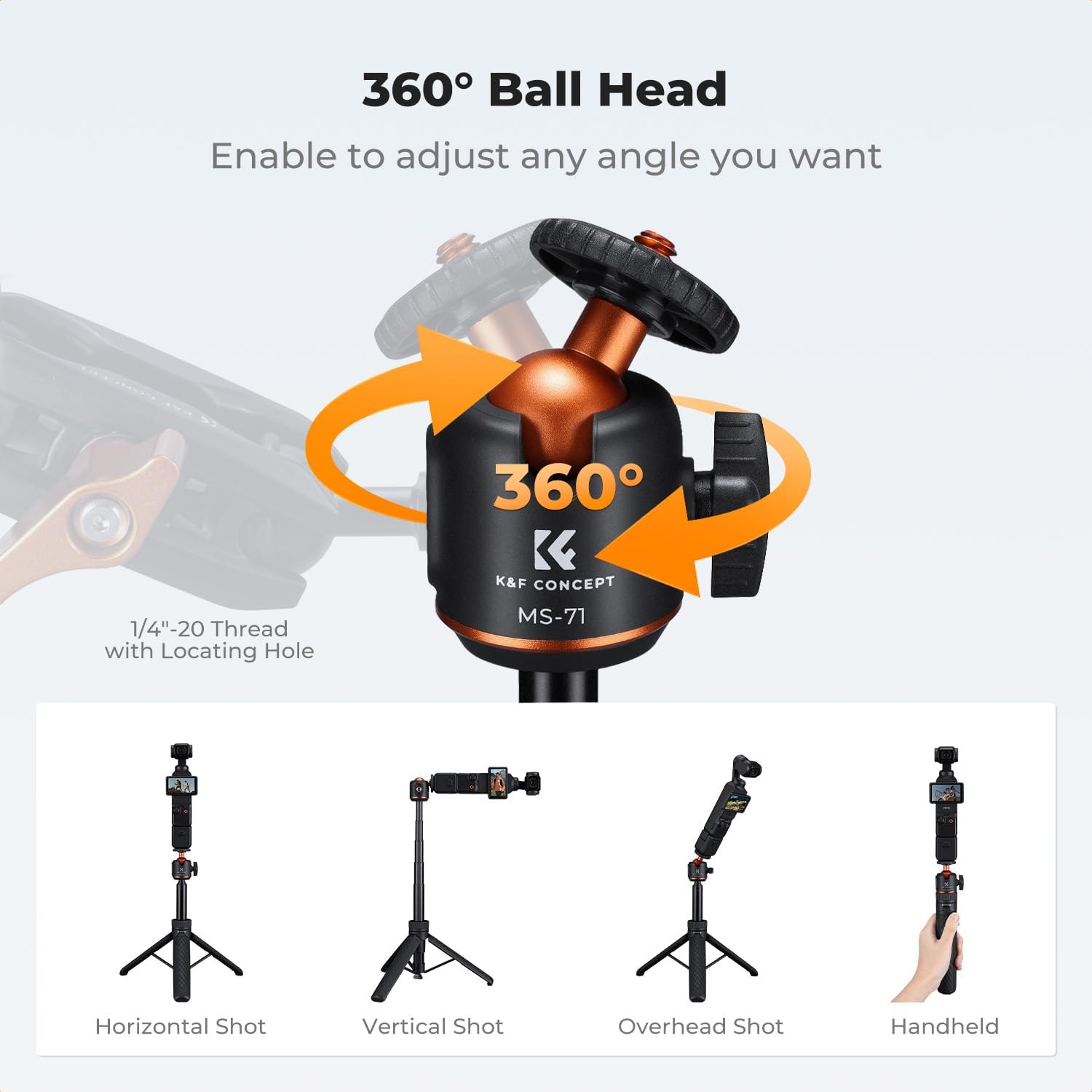 Thumbnail 5 de K&F CONCEPT MS71 Auto-Pop Open Selfie Stick: 3-in-1 Mini Tripod for Phones and Action Cameras