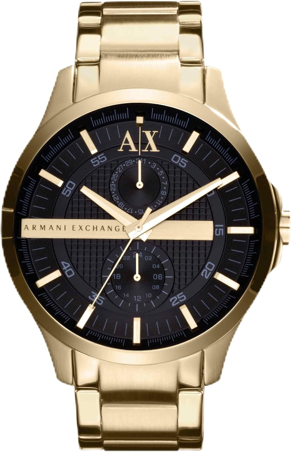 Detalle de Armani Exchange Orologio da uomo: cassa 46 mm, vernice oro, movimento al quarzo e cinturino in acciaio