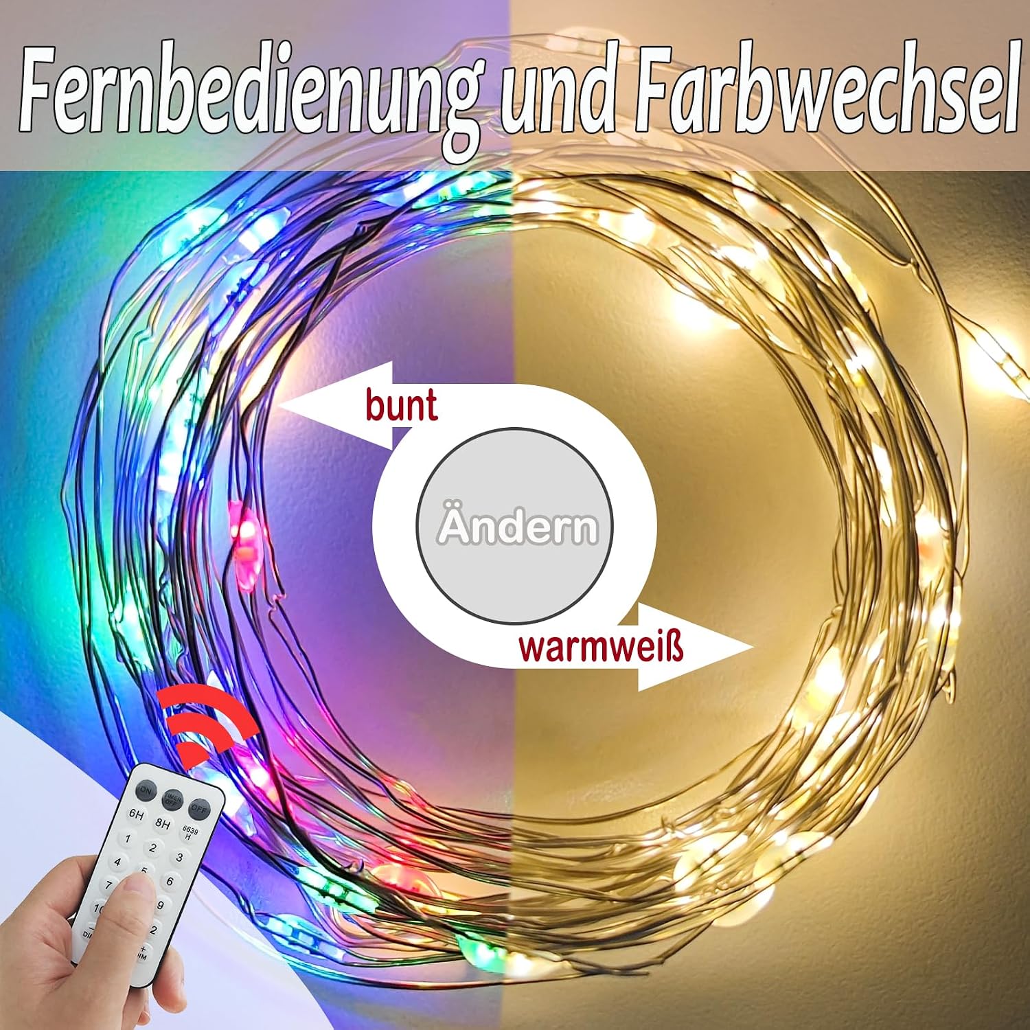 Thumbnail 1 de Meision Lichterkette Batterie (2 Stück) mit Timer, Fernbedienung und 12 Modi – 10 m / 100 LEDs, dimmbar