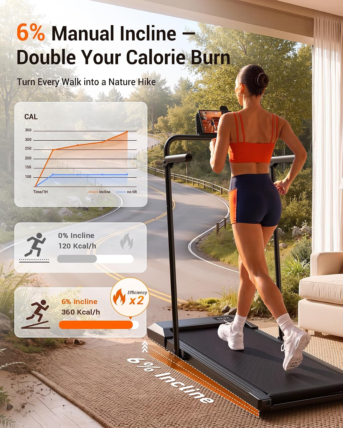 Detalle 2 de Lacuffy Walking Pad with Handle Bar Treadmill, 6% Incline, 2.5 HP Motor