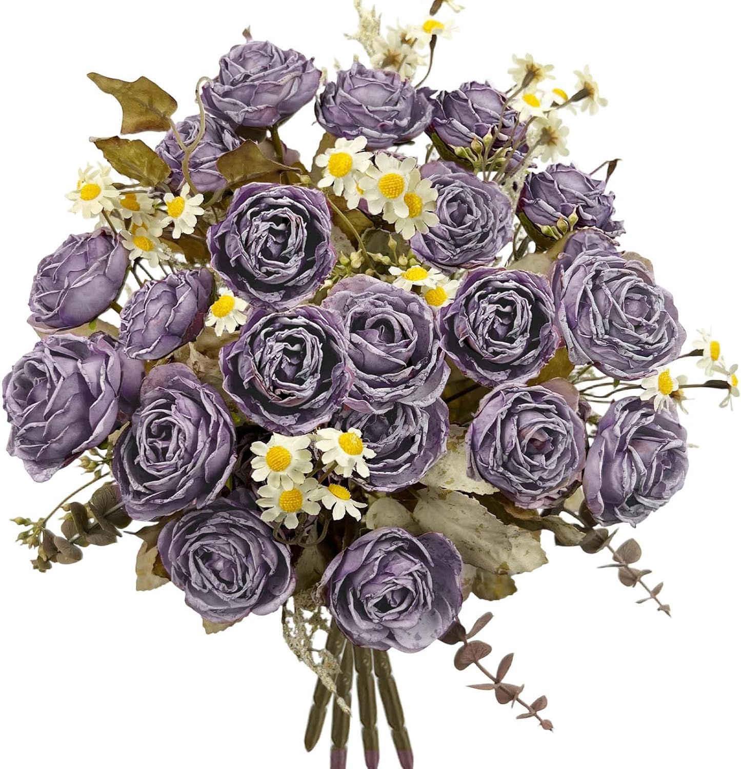 Detalle de Daily Treasures Vintage Dry Flower Bouquet Set – Fire-Roasted Rose with Daisies, Autumn Purple, 30cm