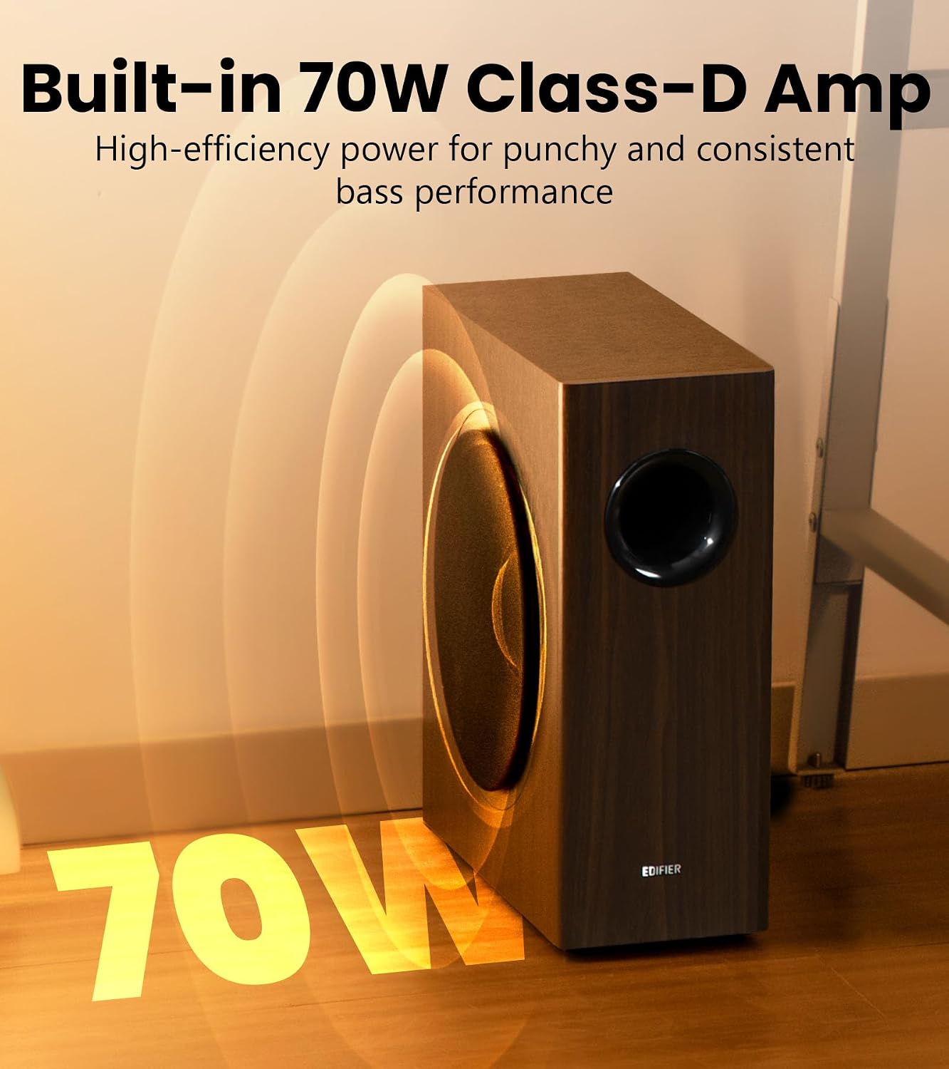 Detalle de Edifier T5s Powered Subwoofer, 70W RMS, 8-Inch Woofer, 35Hz Bass