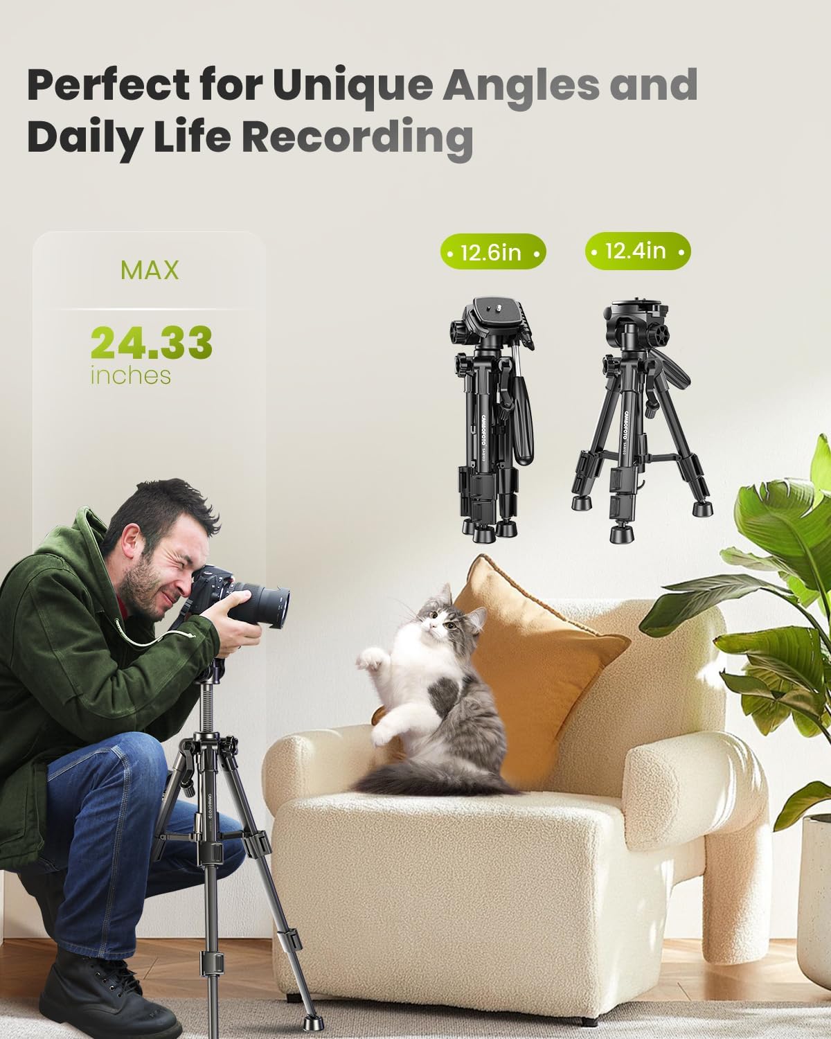 Detalle de CAMBOFOTO SAB103 Camera Tripod with 3-Way Pan Head and Quick-Release Plate