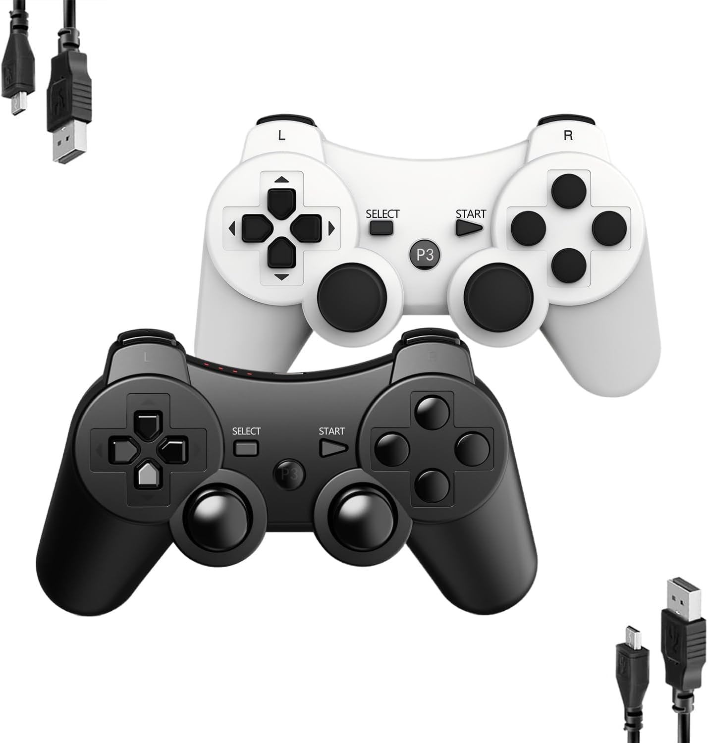 Detalle 2 de MOVONE Wireless Controller for PS3 (2-Pack) with 2 Charging Cables – Rechargeable Dual Vibration Gamepads