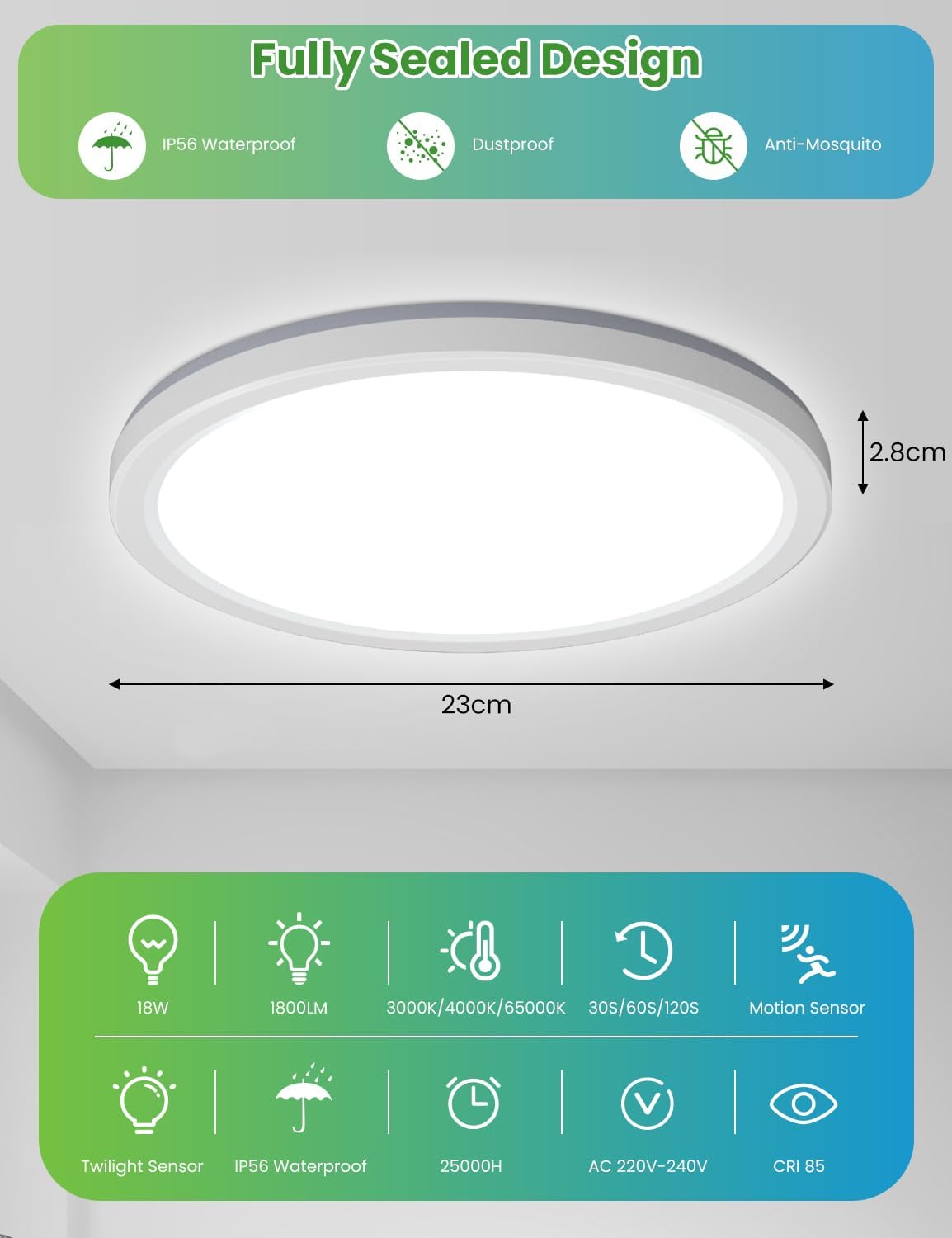 Thumbnail 5 de VIIIVA LED-Deckleuchte mit Bewegungsmelder für innen, 18 W (1800 lm) Radar-Sensor – warmweiß, neutralweiß oder kaltweiß