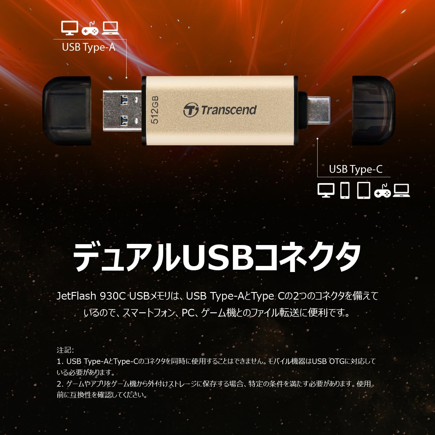 Detalle de トランセンドジャパン TS128GJF930C USBメモリ 128GB、Type-A/Type-C対応・最大読出し420MB/s
