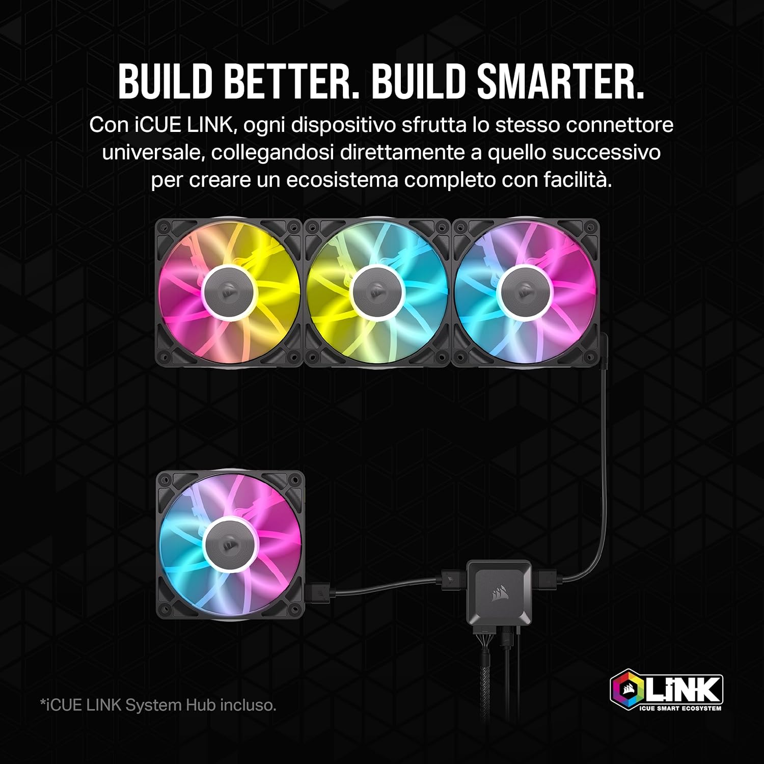 Detalle de CORSAIR iCUE LINK RX140 RGB 140 mm Ventole PWM con System Hub iCUE LINK (bianco)