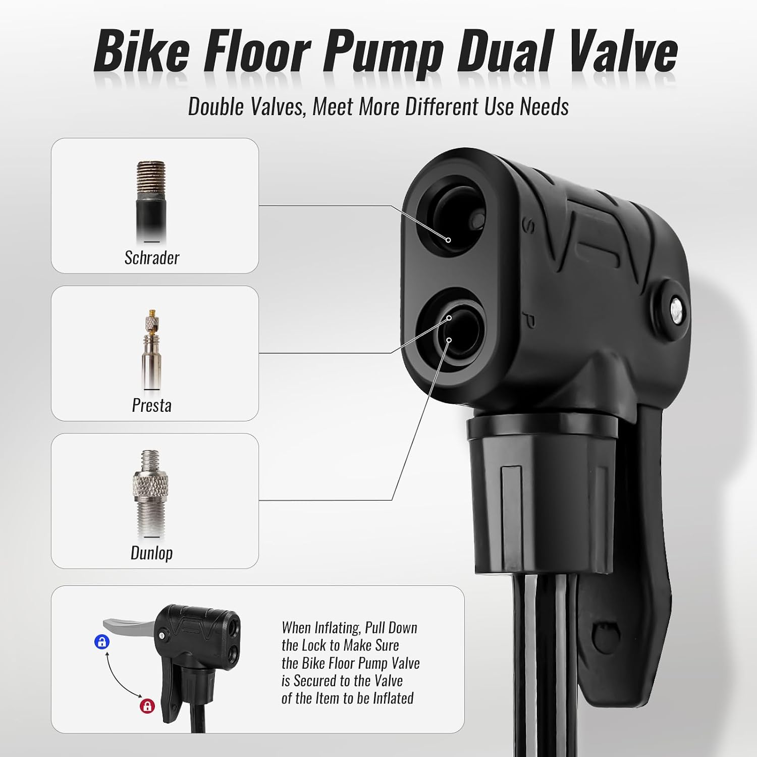 Detalle de NUWAB Bike Floor Pump: Portable, Wide-Valve Compatibility for Bikes, Balls and More