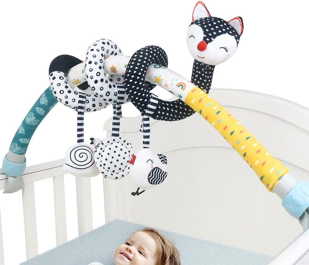 Detalle de CaterBee Baby Arch Pram Toys CT02: High-Contrast Black & White with Detachable Toys