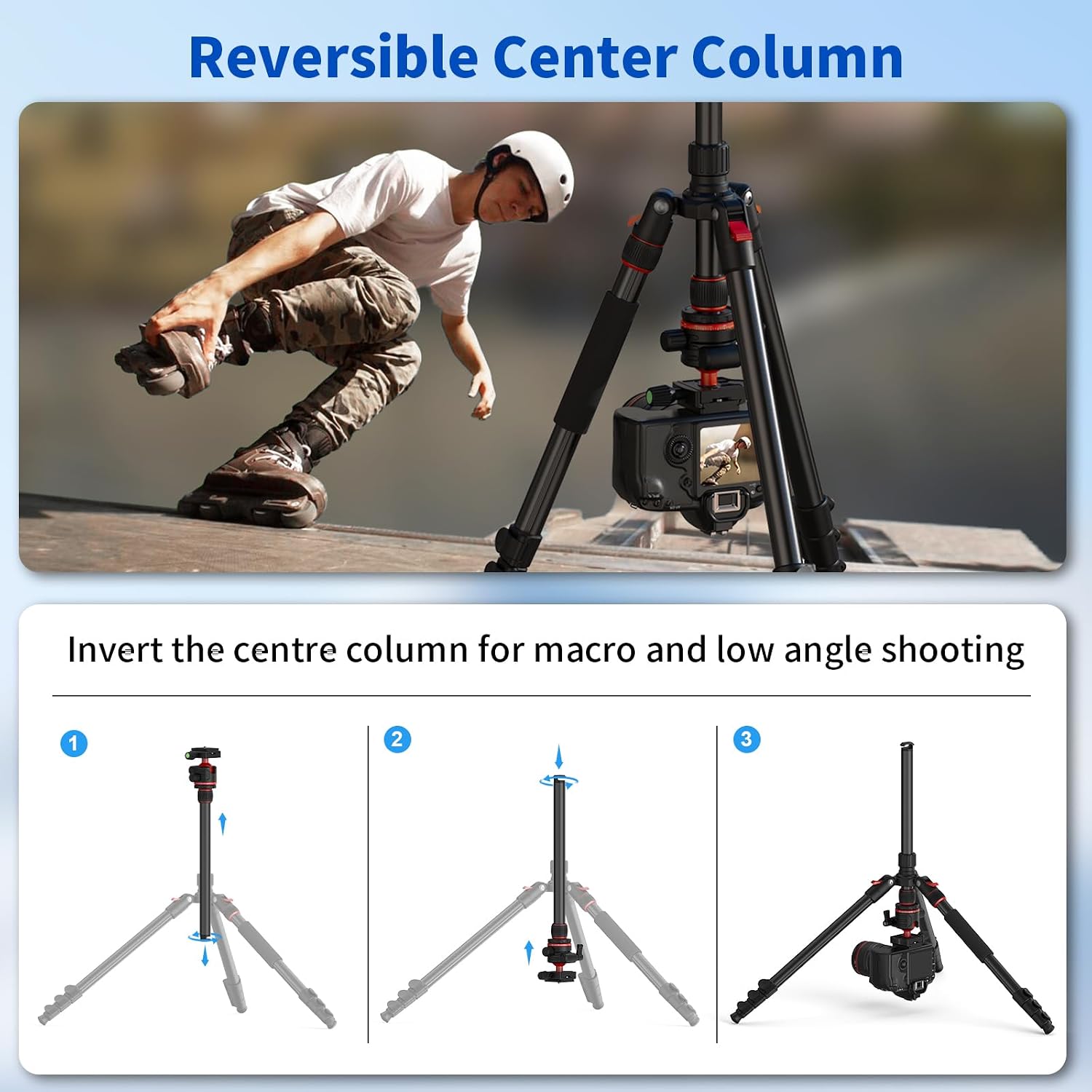 Detalle de XXZU 74” Camera Tripod (Aluminium) with 360° Ball Head, Quick Release Plate, Phone Holder – Tripod/Monopod