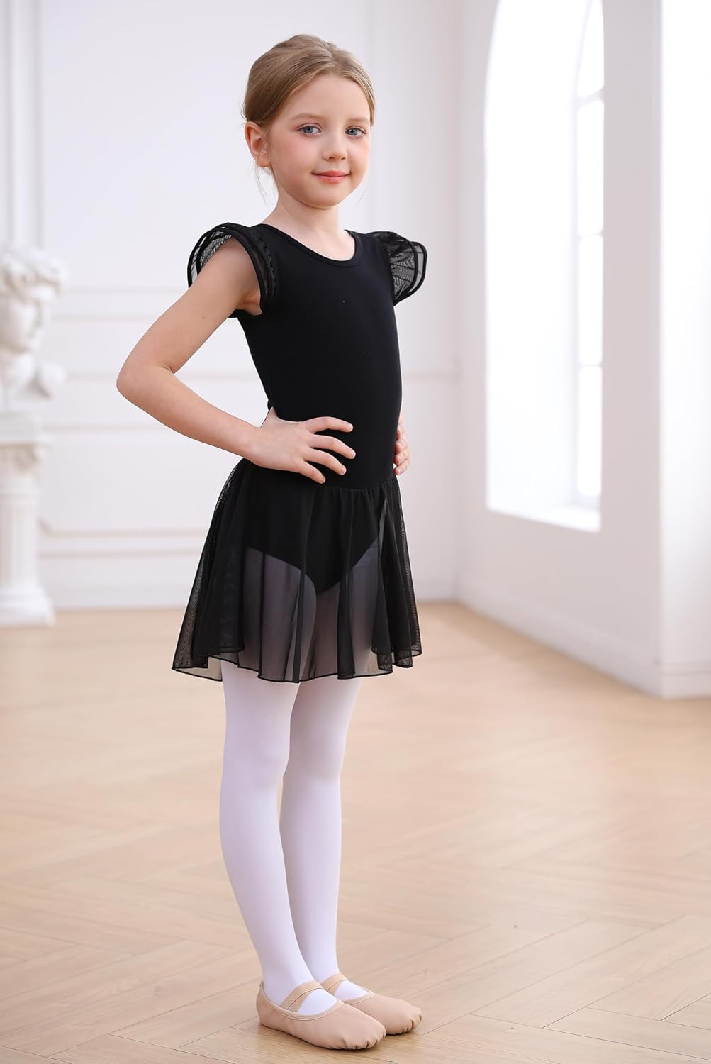 Detalle de MdnMd Girls' Ballet Leotard with Skirt, Cotton-Lycra Blend