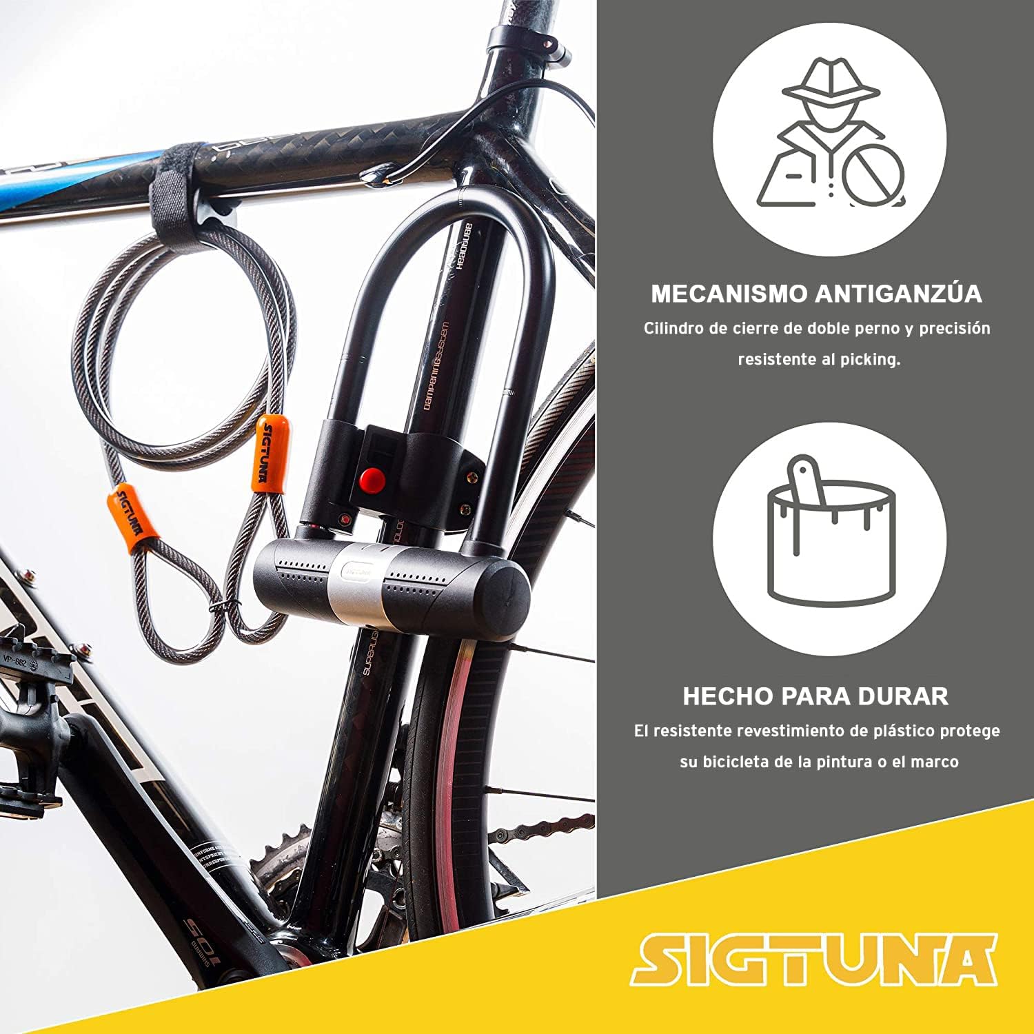 Detalle 2 de SIGTUNA Candado Bicicleta 1,2 m 🔒🚲📦📎📌📍📗📘📙📕📔