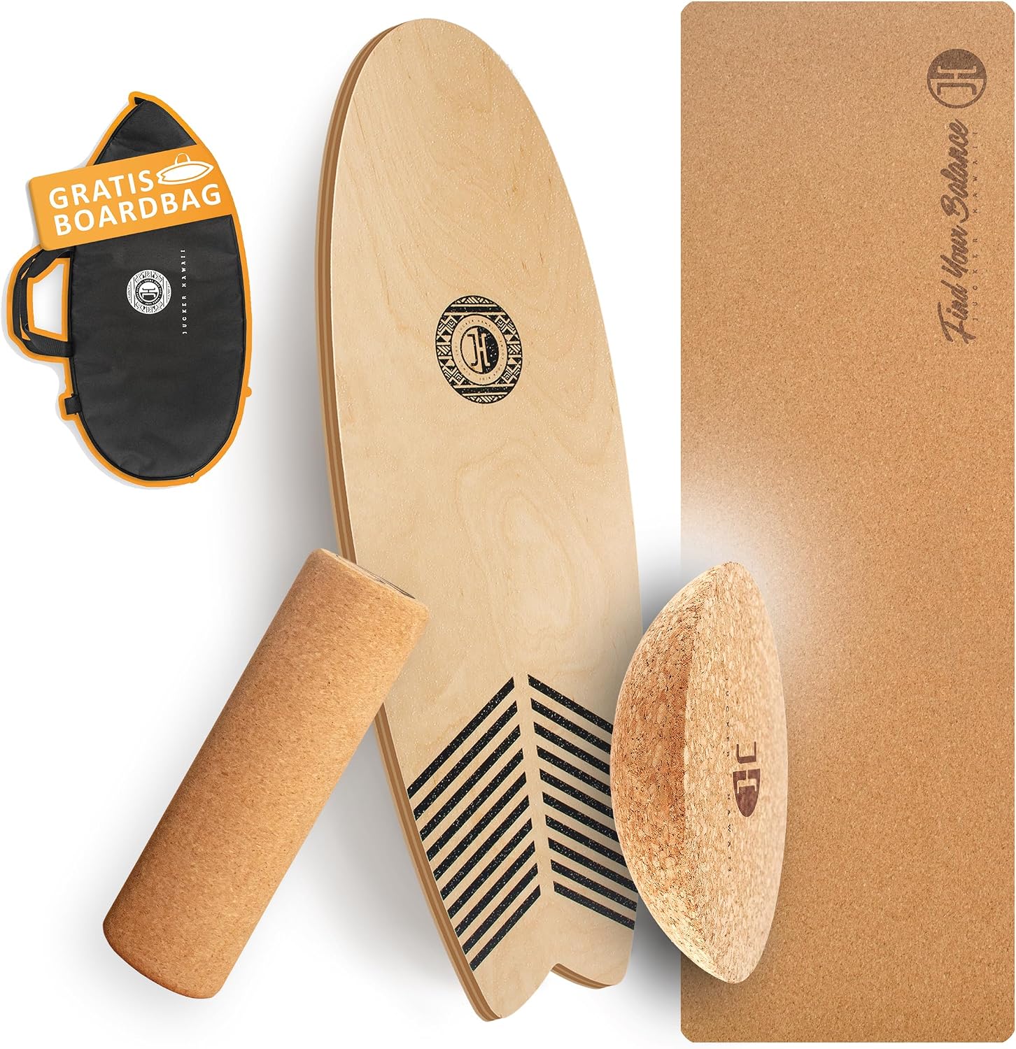 Detalle de JUCKER HAWAII Balance Board WAVE – Trick & Surf Balanceboard (100% Echtholz) mit rutschfester Oberfläche