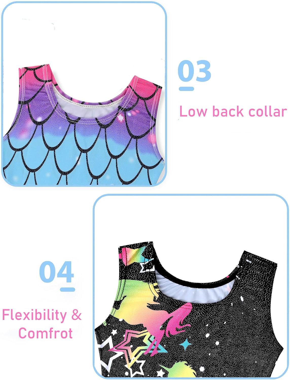 Detalle de Tstiti Girls’ Sparkly Gymnastics Leotards, 2-Pack with Matching Hair Scrunchies
