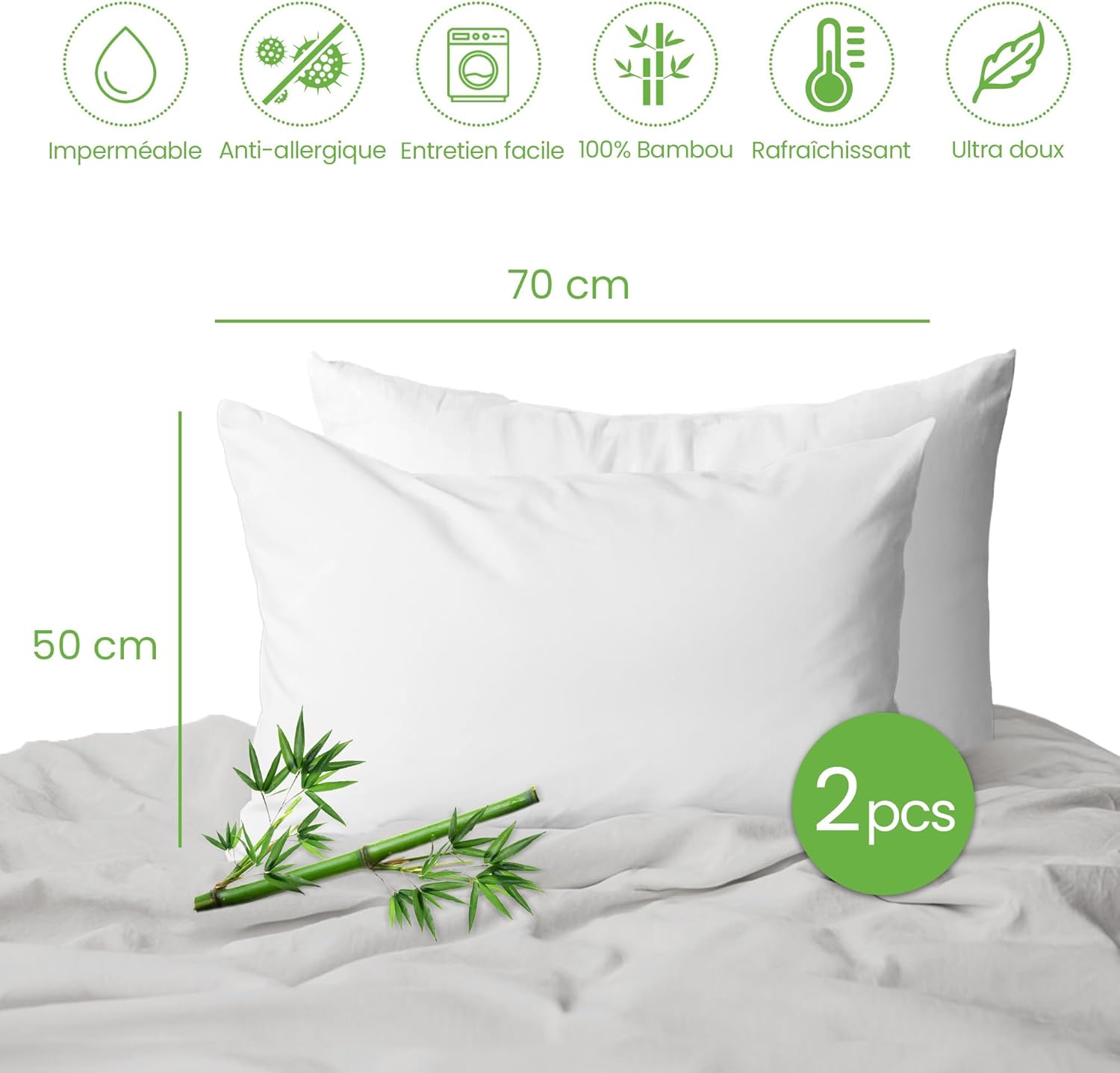 Thumbnail 4 de Comfier Sleep Lot de 2 Protège-Oreiller 50x70 en Bambou – Imperméable, 3 Couches, Zip et Hypoallergénique