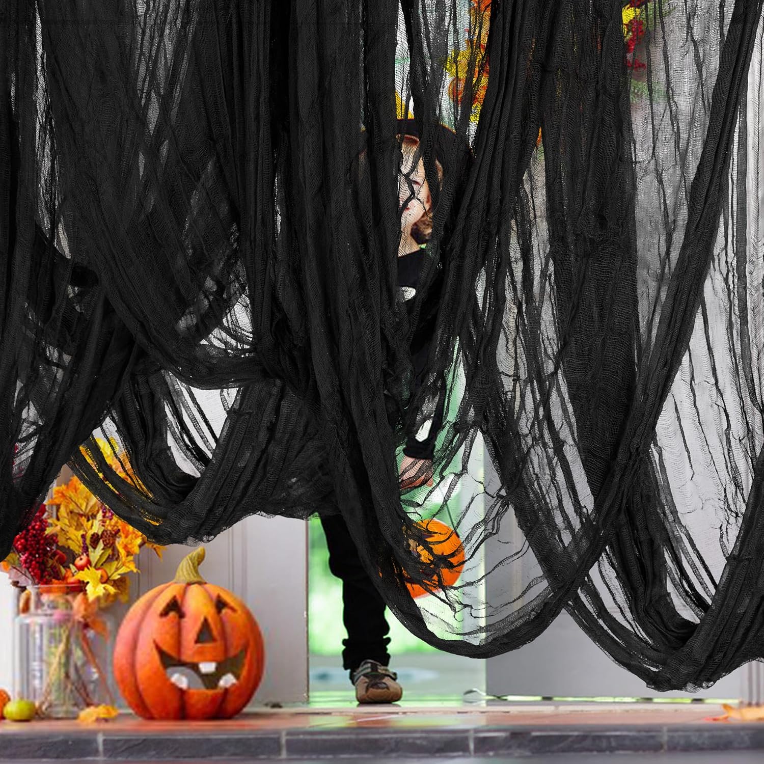 Detalle de Alpurple Halloween Creepy Cloth, 6-Piece Black Sheer Polycotton Gauze