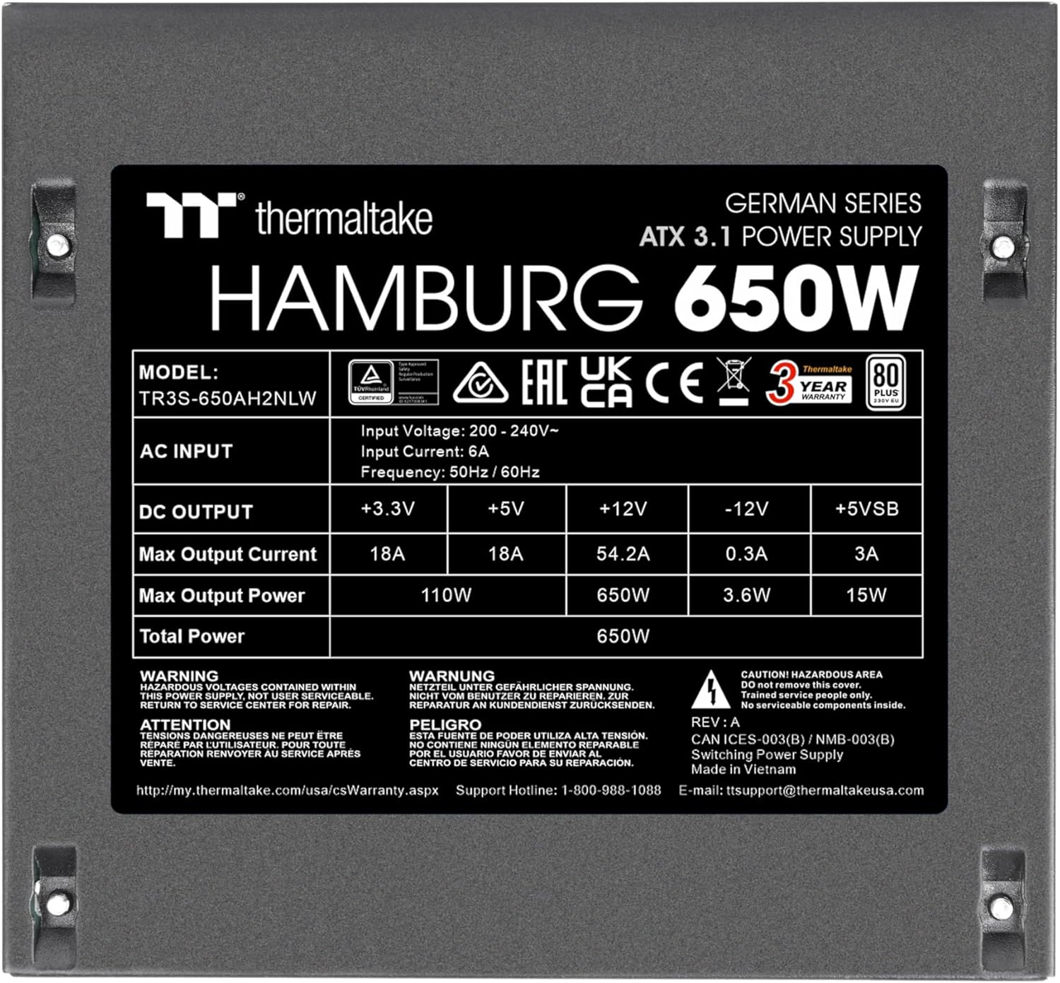 Thumbnail 4 de Thermaltake Hamburg 650W Netzteil (ATX 3.1, PCIe 5.1, 80 Plus White) für Einsteiger