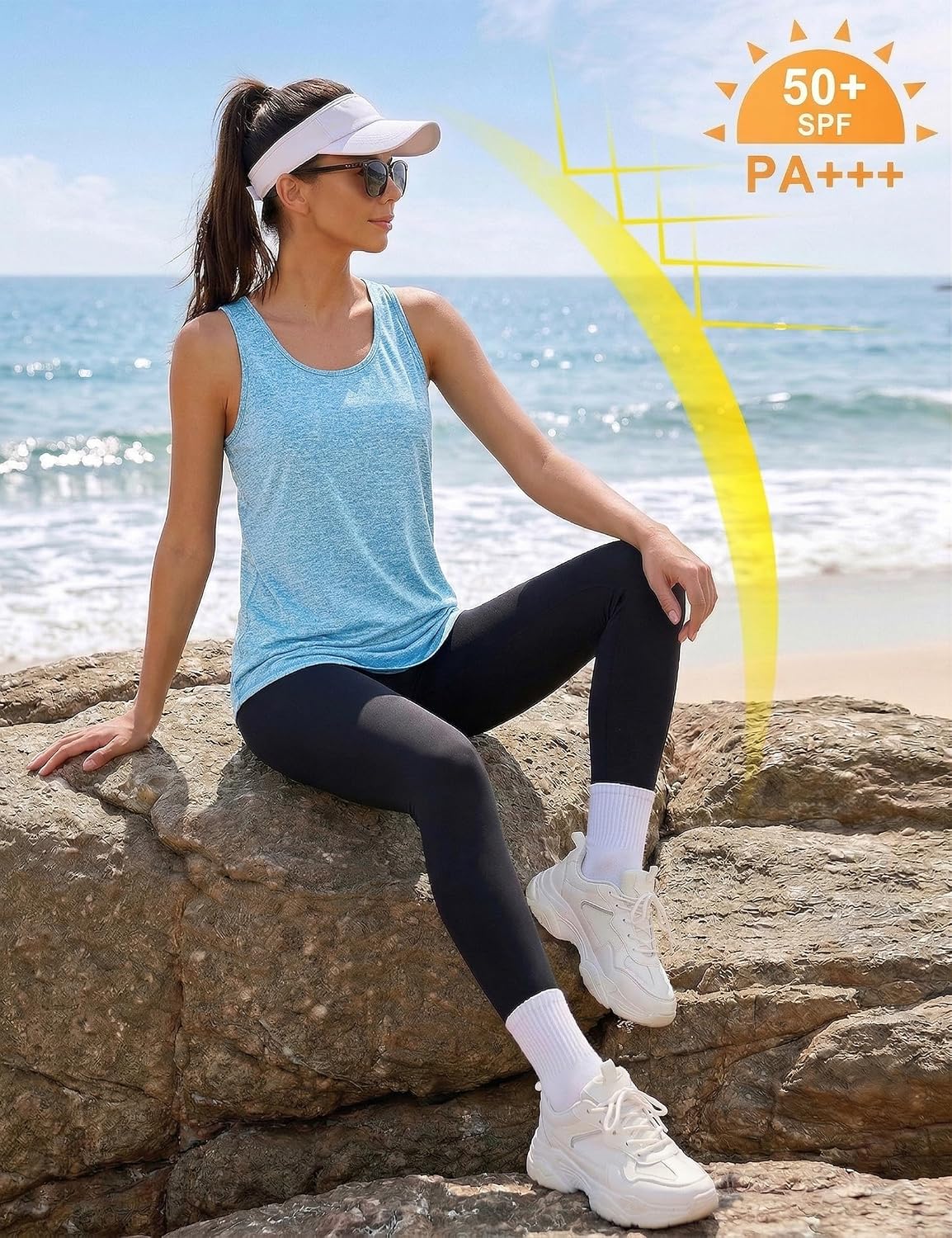 Detalle de Wayleb Canotte Sportive da Donna Yoga Top: Canotta in Rete Senza Maniche per Fitness e Yoga