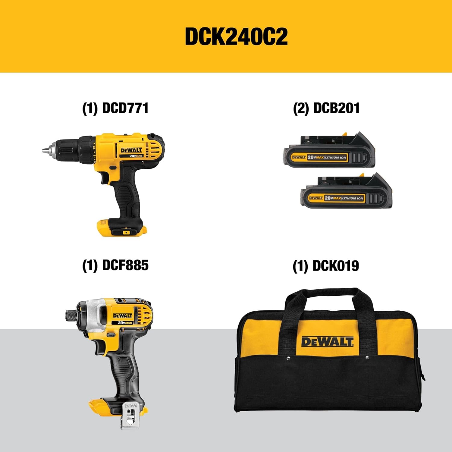 Thumbnail 1 de DEWALT DCK240C2 20V Combo Kit with 2 Batteries 🛠