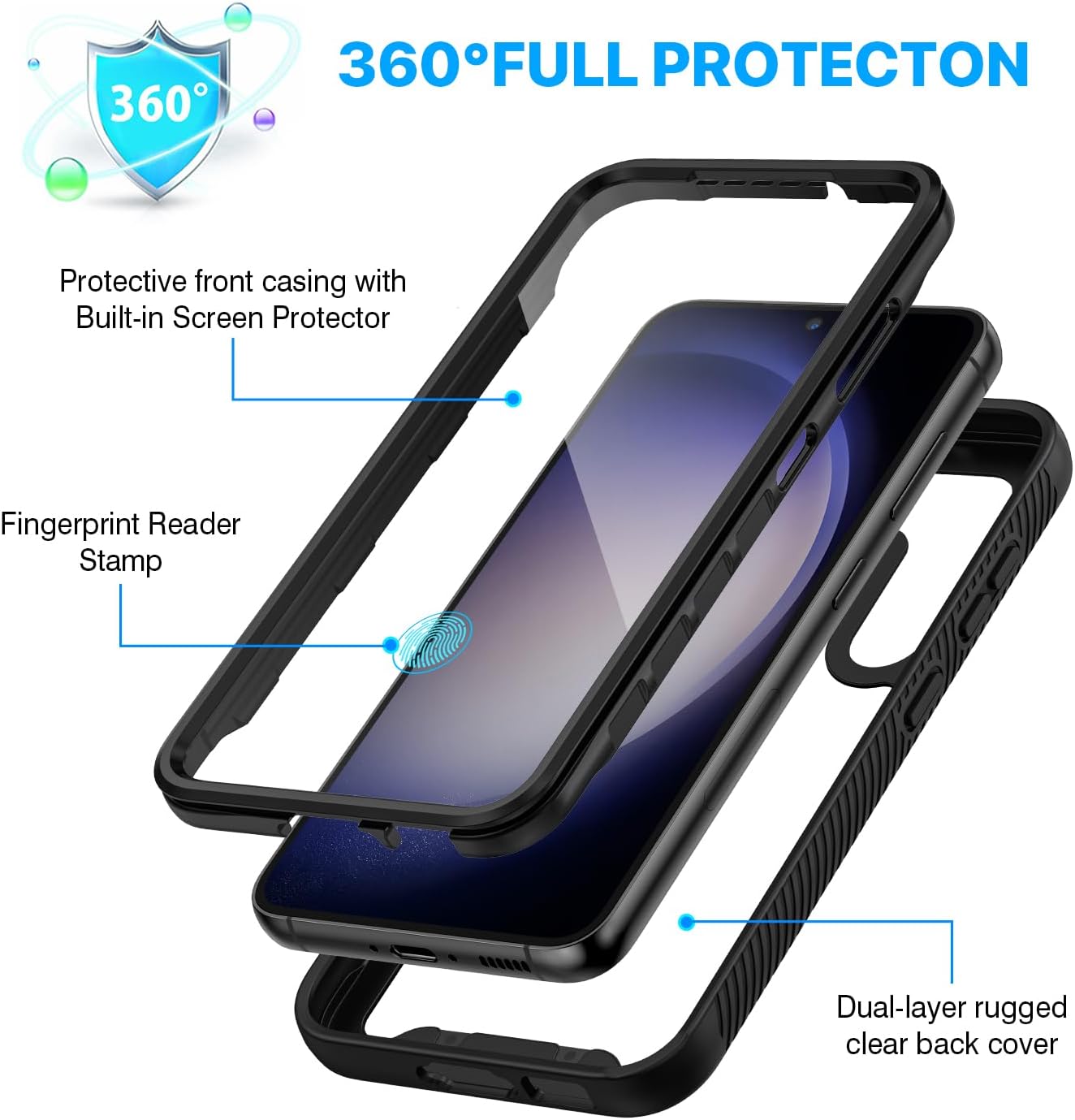 Thumbnail 1 de CENHUFO Samsung Galaxy S23 5G Case with Built-in Screen Protector – 360° Rugged, Black