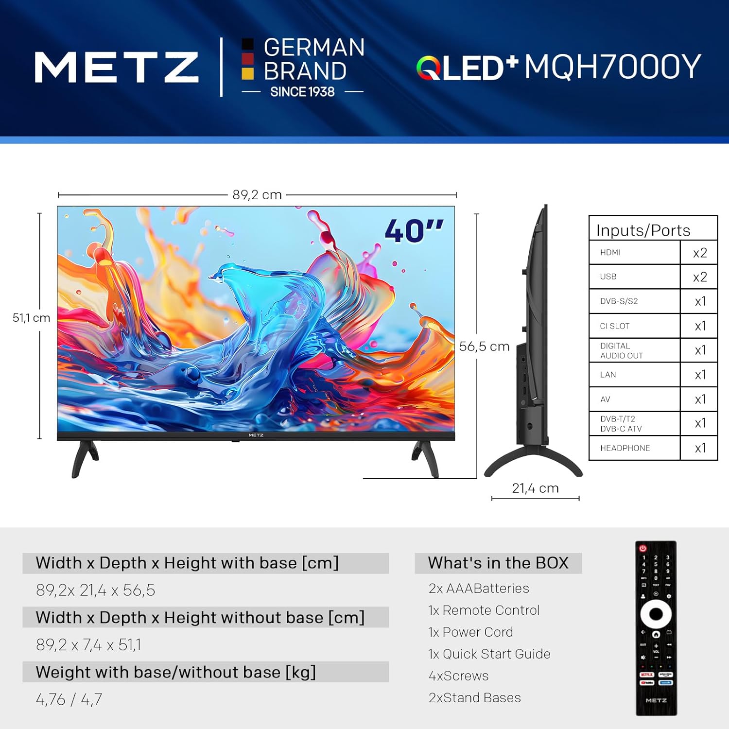 Thumbnail 3 de Metz 40 Pouces MQH7000Y – Smart TV FHD Google TV avec QLED+, HDR, Dolby Audio et EyeCare