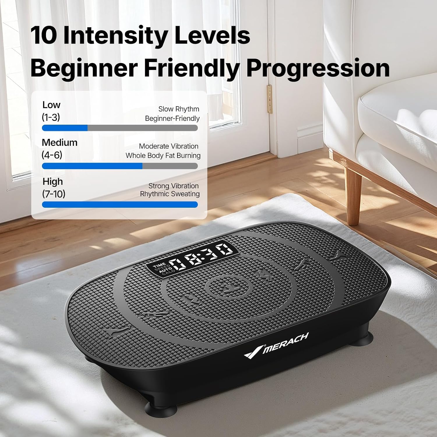 Thumbnail 4 de MERACH CV30 Curved Vibration Plate with 10 Levels and LED Display