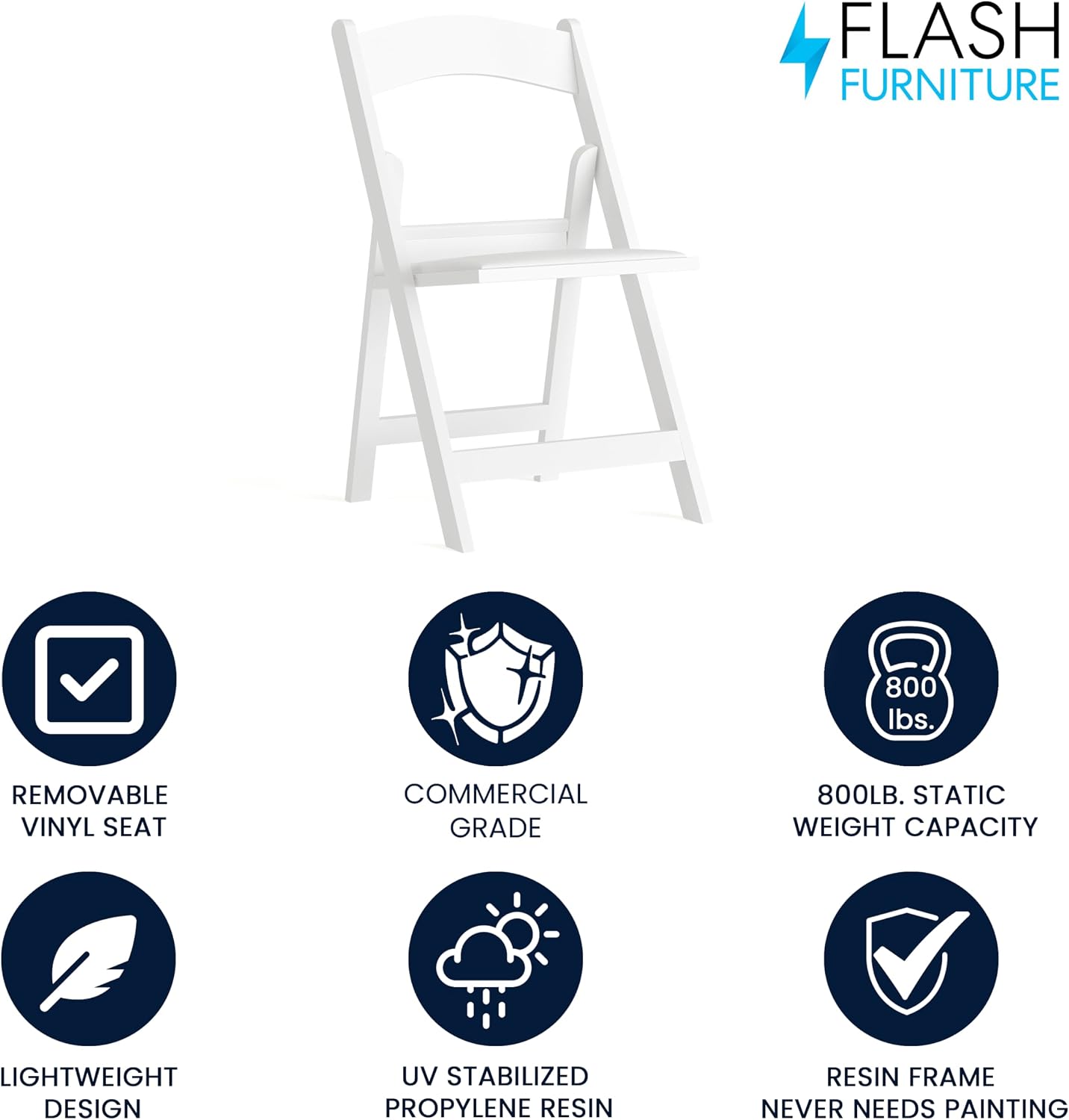 Detalle de Flash Furniture Folding Chair, White Resin