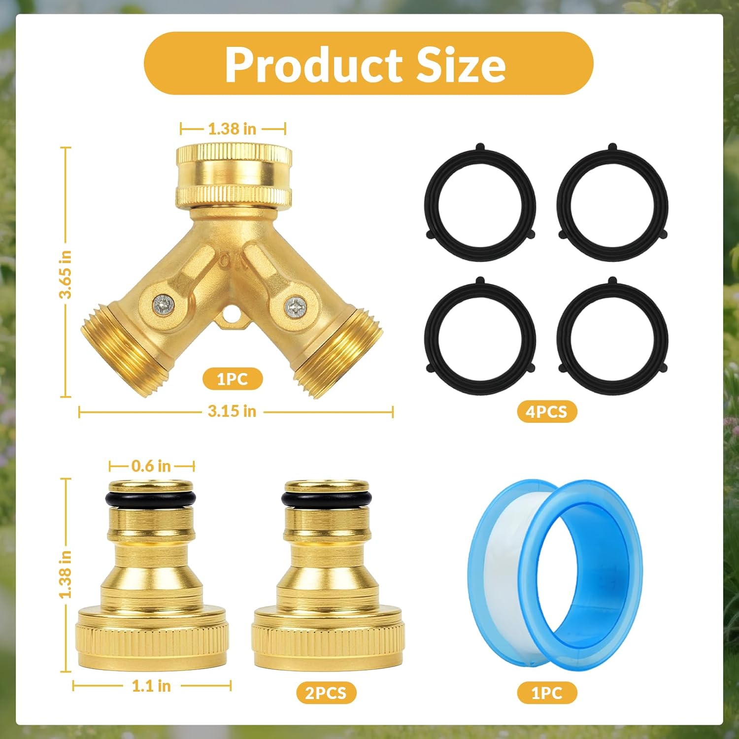 Thumbnail 1 de Hose Splitter 2 Way — Brass Garden Tap Connector with Independent On/Off Valves