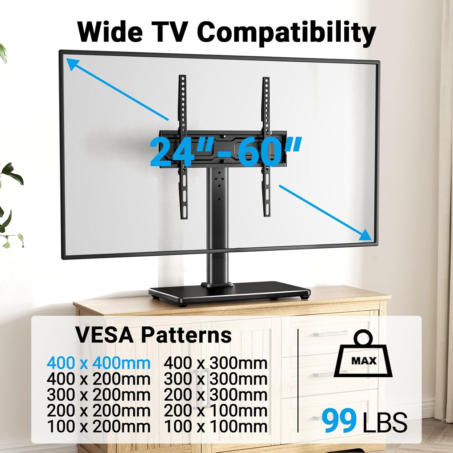 Detalle 2 de PERLESMITH PSTVS33 Swivel TV Stand 99 lbs