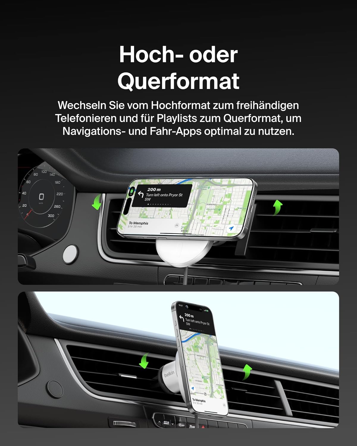 Detalle de Belkin BoostCharge Pro magnetisches Qi2-Kfz-Ladegerät (15 W) mit MagSafe-Kompatibilität für iPhone