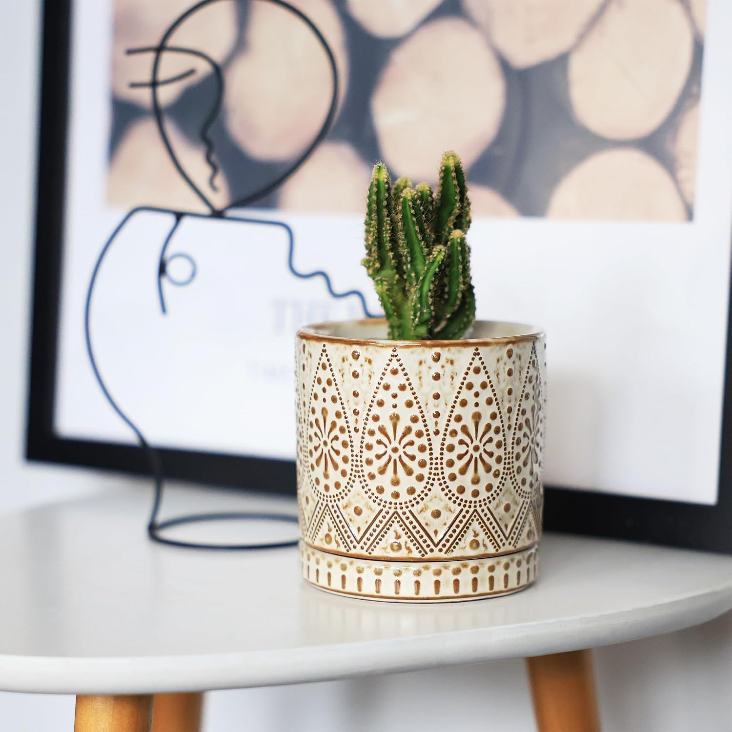 Thumbnail 6 de Gepege 4-Inch Ceramic Succulent Pots, Set of 4 with Drainage Holes and Saucers